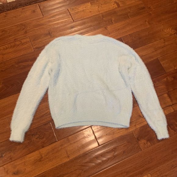 Miss Sparkling Fuzzy Yin-Yang 90's Vibe Turquoise Sweater Size L Crew Neck SOFT - Picture 8 of 9